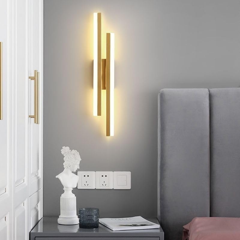 Nowoczesna kinkiet LED, 16W, złoty kolor, 3 temperatury barwowe, 3000K/4000K/6500K, do sypialni, salonu, 48cm
