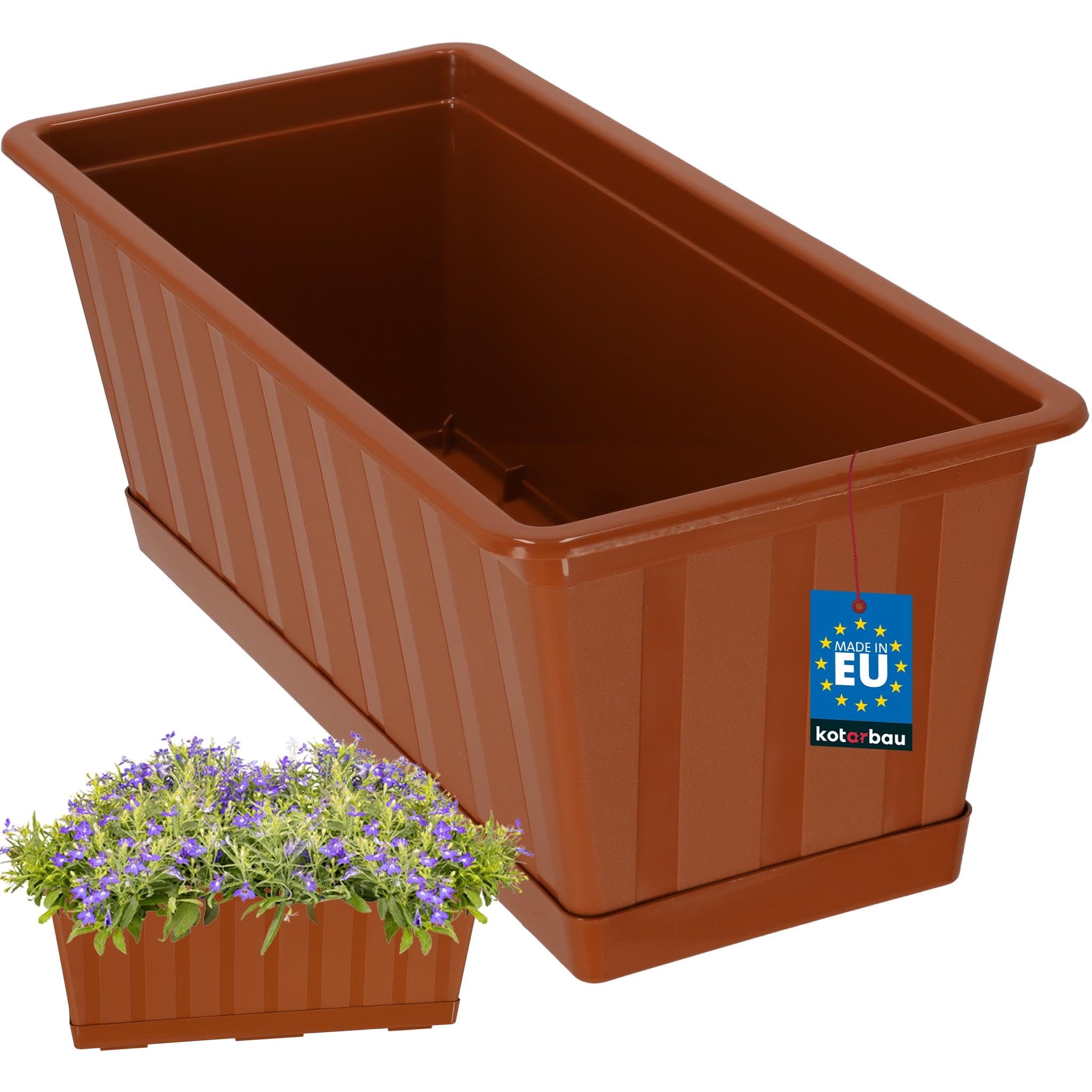 Doniczka - Skrzynka Balkonowa - 40 x 18 x 14 cm - Skrzynia na Balustradę Balkon - Donica z Podstawką - Terakota KOTARBAU