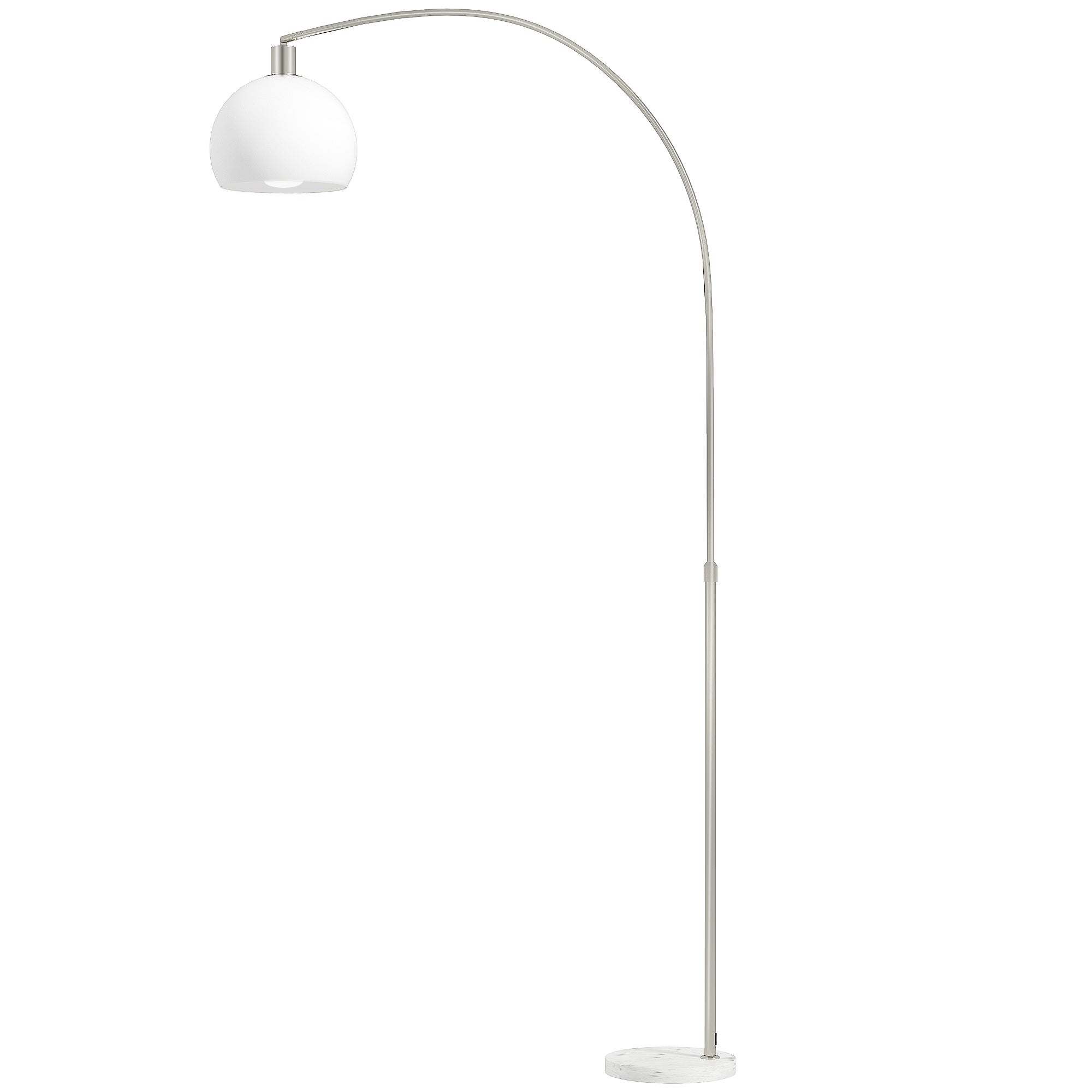 Lampa podłogowa, głowica zakrzywiona, włącznik nożny, podstawa marmurowa, klosz plastikowy, biała