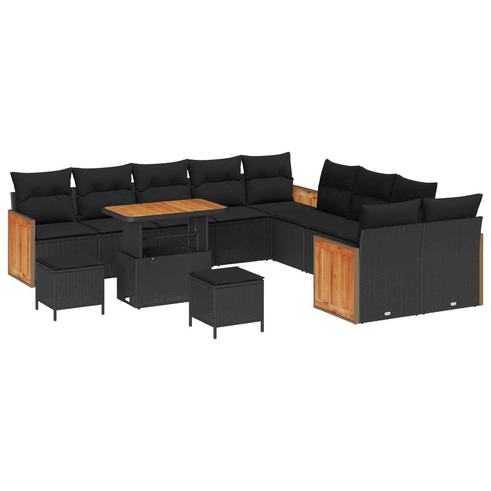 Zestaw Sof na Ogród z poduszką 13 pcs Czarny
