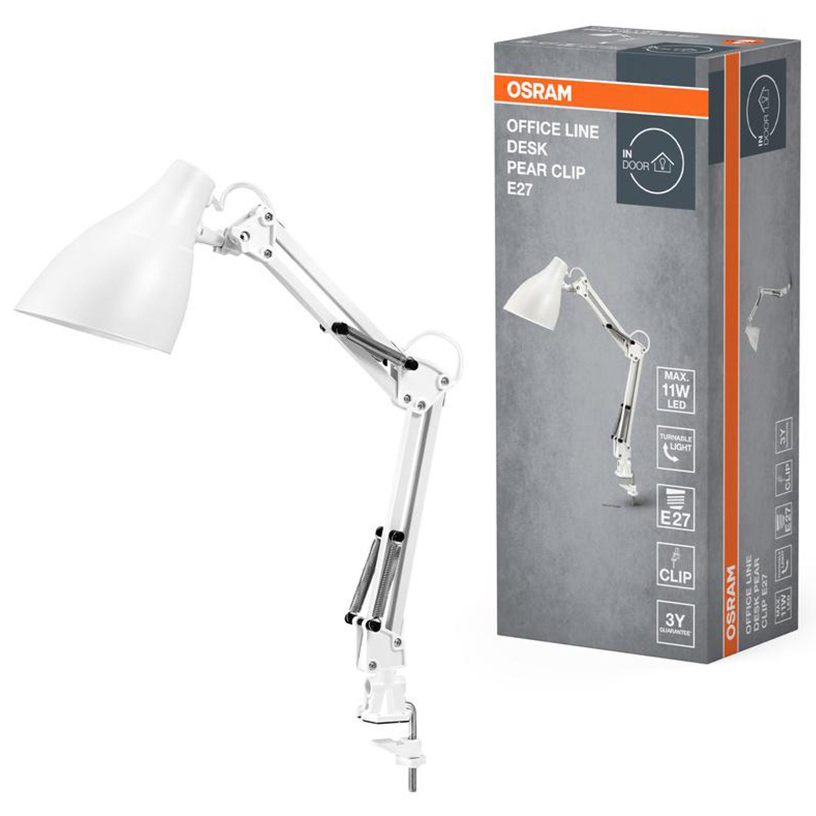 Lampa Biurkowa Szkolna Oprawa Stołowa Kreślarska E27 Biały Office Line Osram