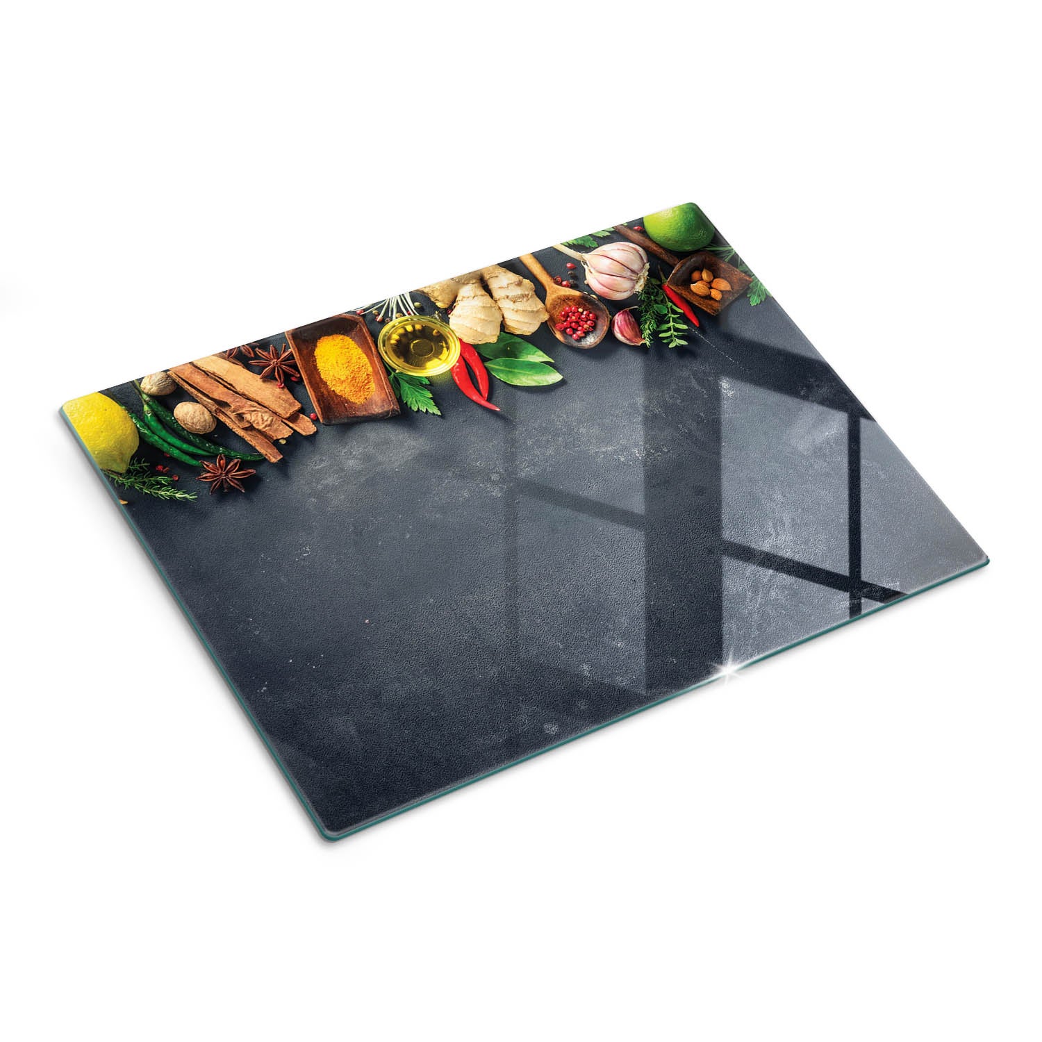 Stylowa deska szklana do krojenia z wyjątkowym wzorem - Zioła Curry - 30x40 - Tulup