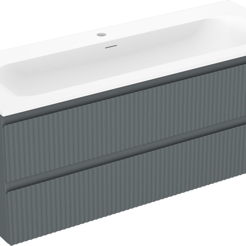 Mexen Rivel szafka łazienkowa 120 cm z umywalką Vela, 2 szuflady, ryflowana , grafit mat/biała mat - 91A20-12047-2-BFF66-W23M