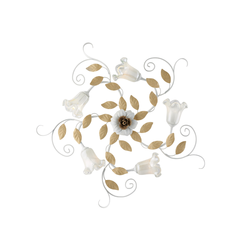 Plafoniera in ferro laccato bianco shabby 5 luci H.17 - Ø80