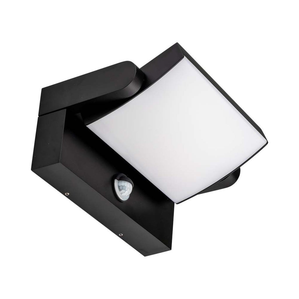 Prostokątna lampa ścienna LED 17 W 120 LM/W z czujnikiem PIR, kolor czarny, obrotowa 4000 K, IP65