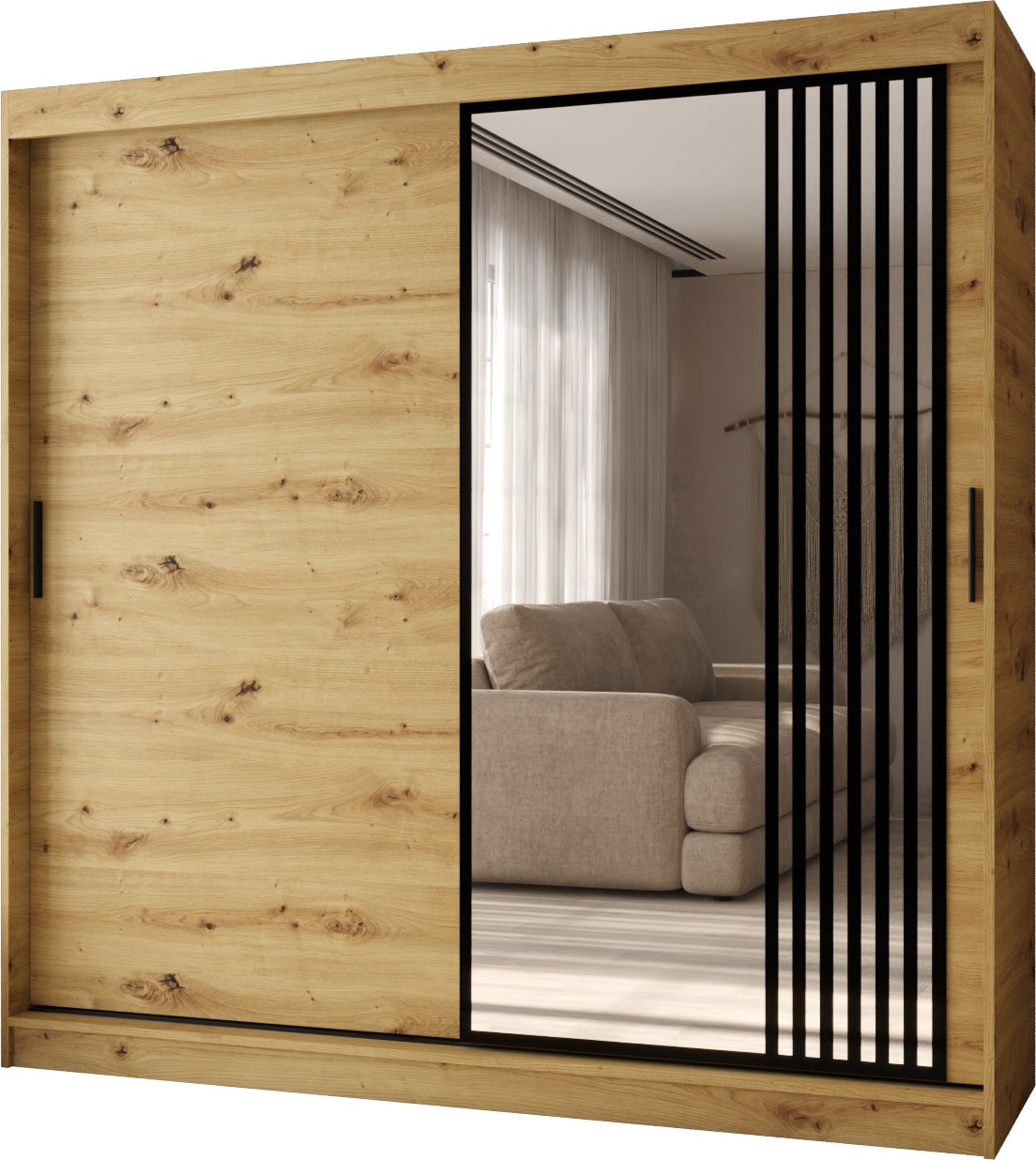 Szafa przesuwna z lustrem GLOSSY 200 x 62 x 200 artisan + u. czarny