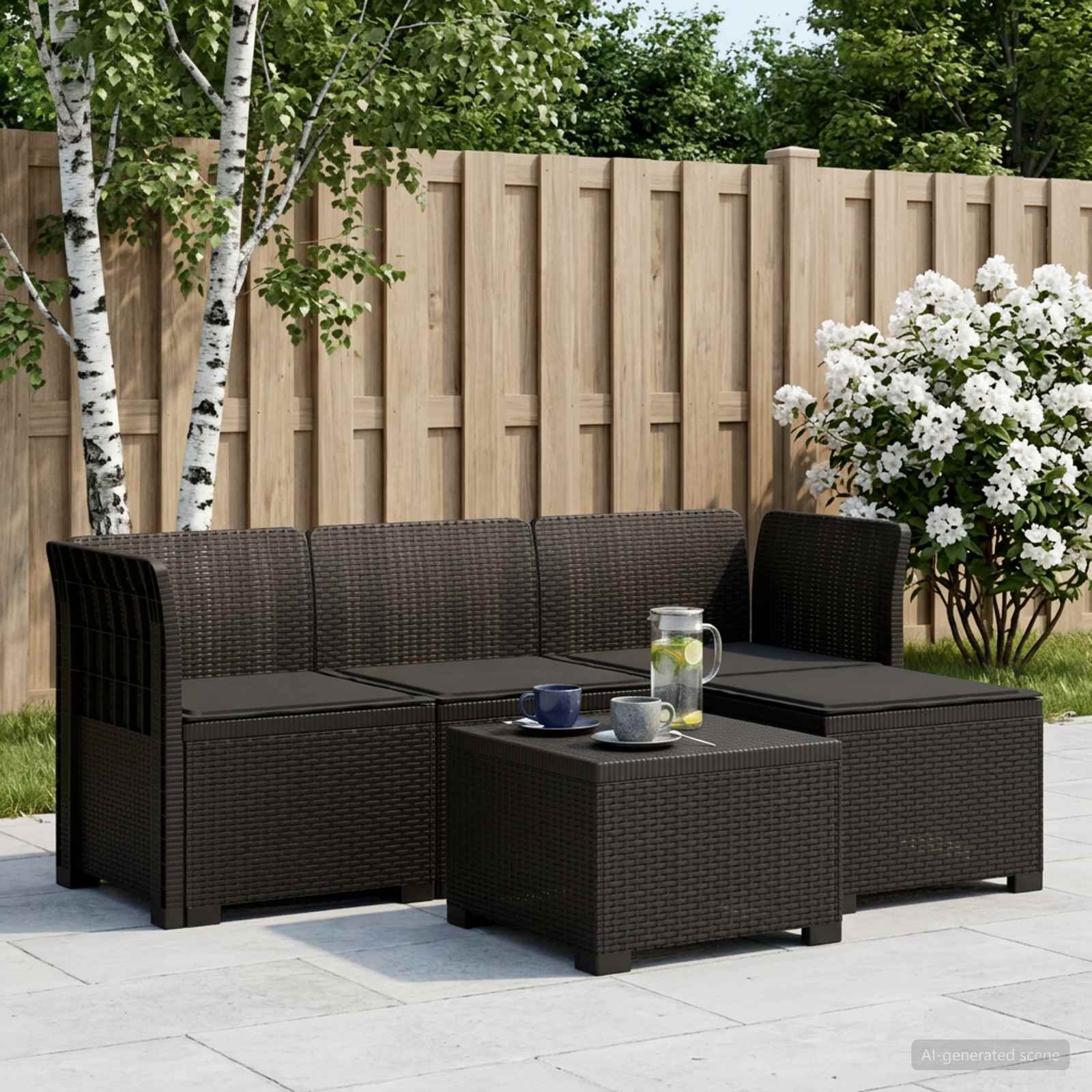 Sofa ogrodowa dla 4 osób z poduszkami w stylu rattanowym PP vidaXL