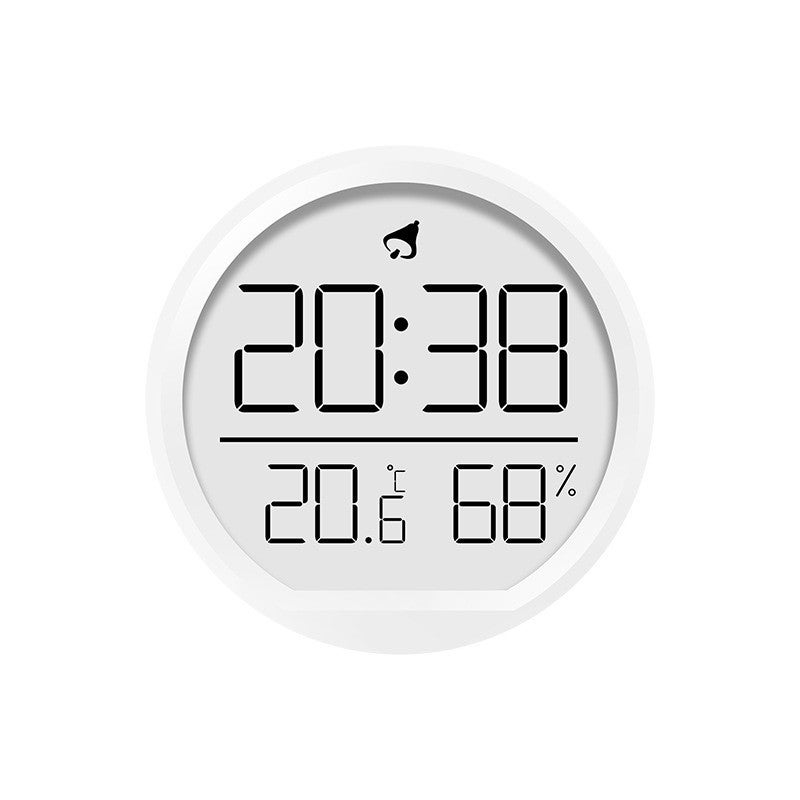 Cyfrowy budzik z wyświetlaczem temperatury i wilgotności, LCD, ścienny, zasilany bateryjnie, biały