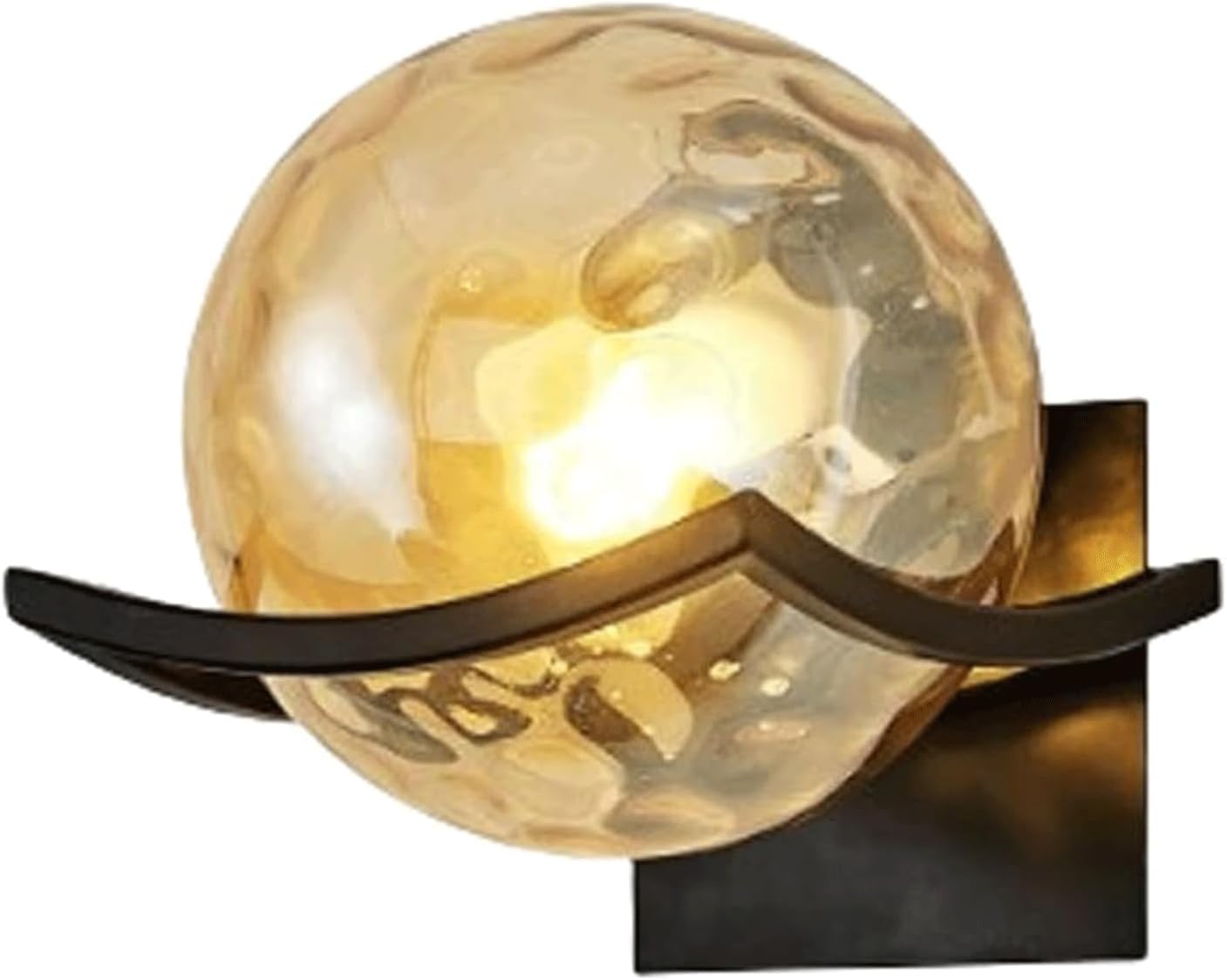 Lampa ścienna do wnętrz, lampa ścienna do sypialni, złota lampa ścienna (żarówka nie jest dołączona), czarna z motywem wody i bursztynowym kloszem