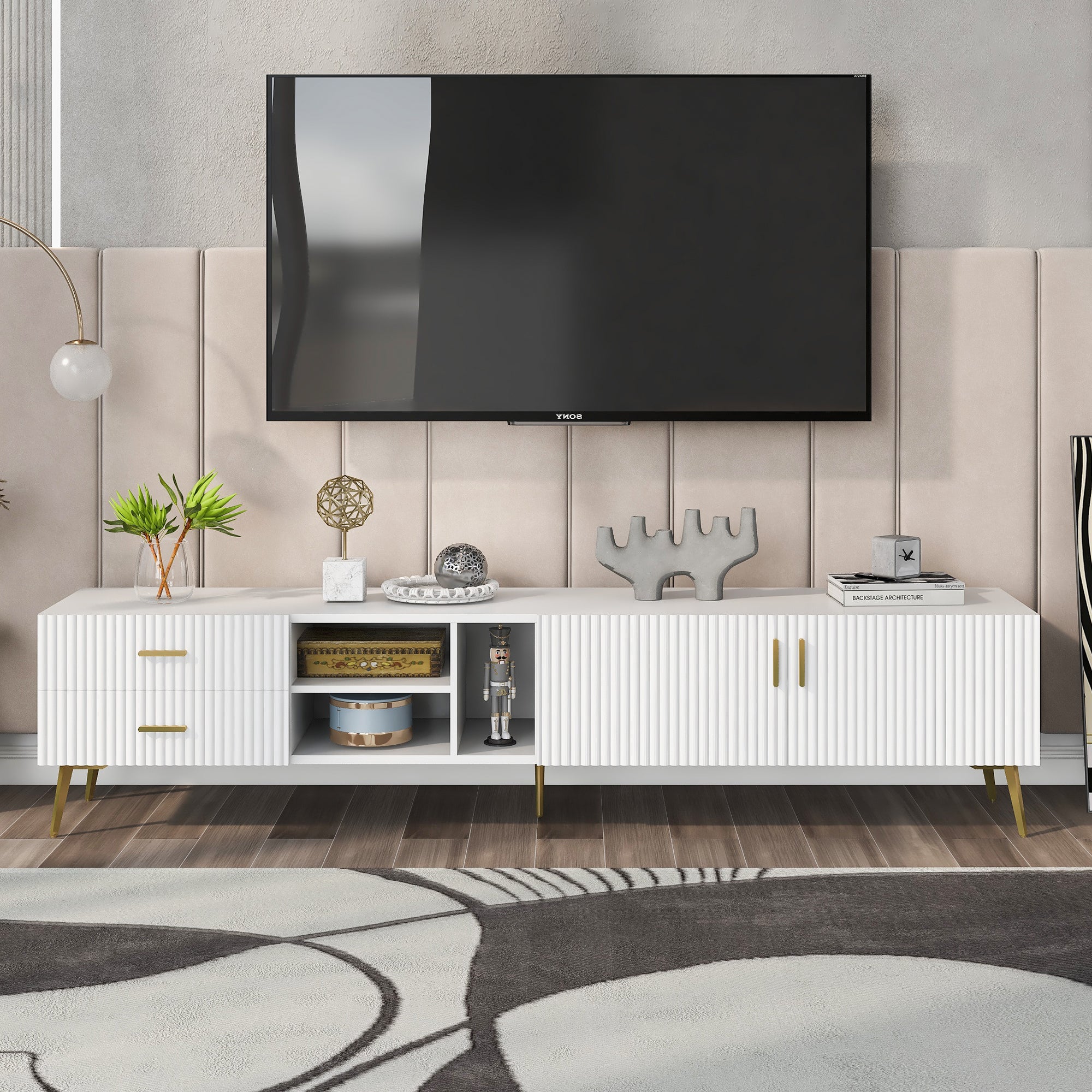 Stolik pod TV 160x38x55,5 cm - z 4 drzwiami - płyta wiórowa - szary