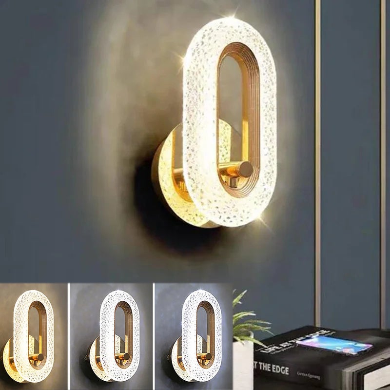 Nowoczesna lampa ścienna LED z kryształu, oświetlenie wewnętrzne, możliwość ściemniania w 3 kolorach, oświetlenie dekoracyjne do salonu, sypialni