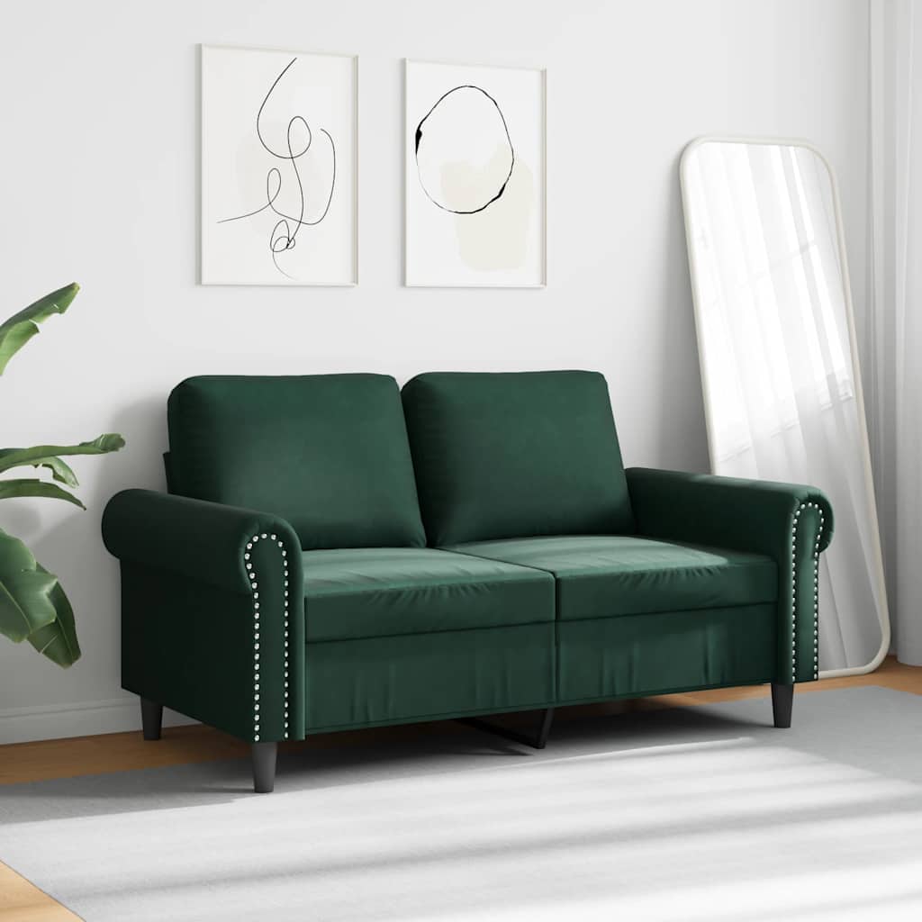 Sofa 2-osobowa, ciemnozielona, 120 cm, tapicerowana aksamitem