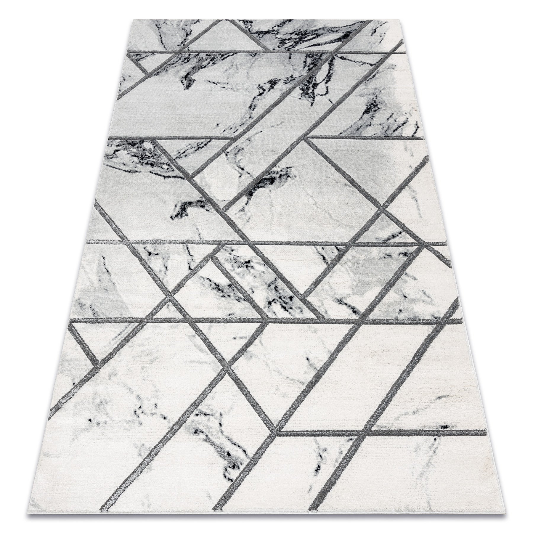 Dywan EMERALD ekskluzywny 0085 glamour, stylowy marmur, geometryczny biały / srebrny 200x290 cm