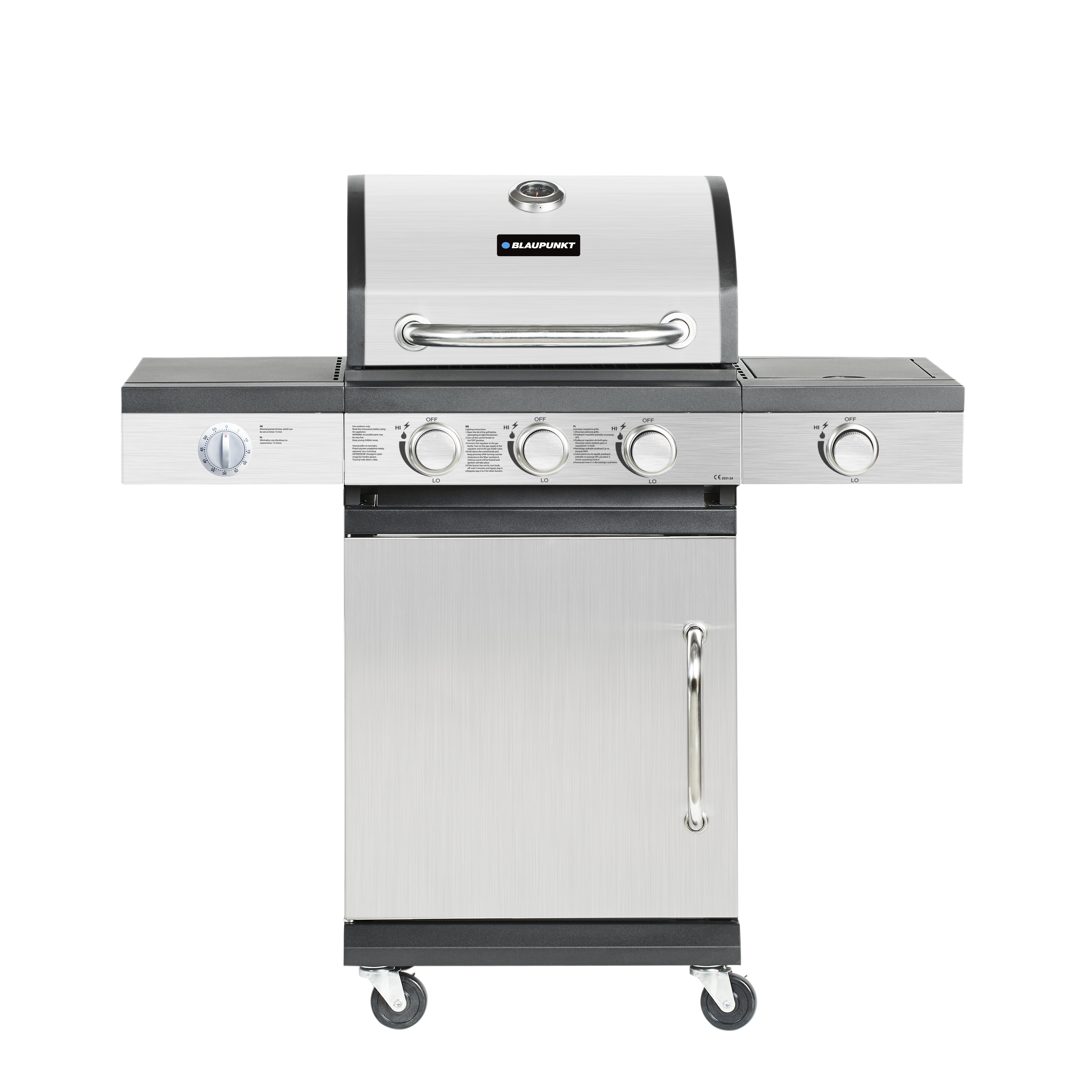 Grill gazowy 3 palniki + palnik boczny żeliwny ruszt Blaupunkt GG301