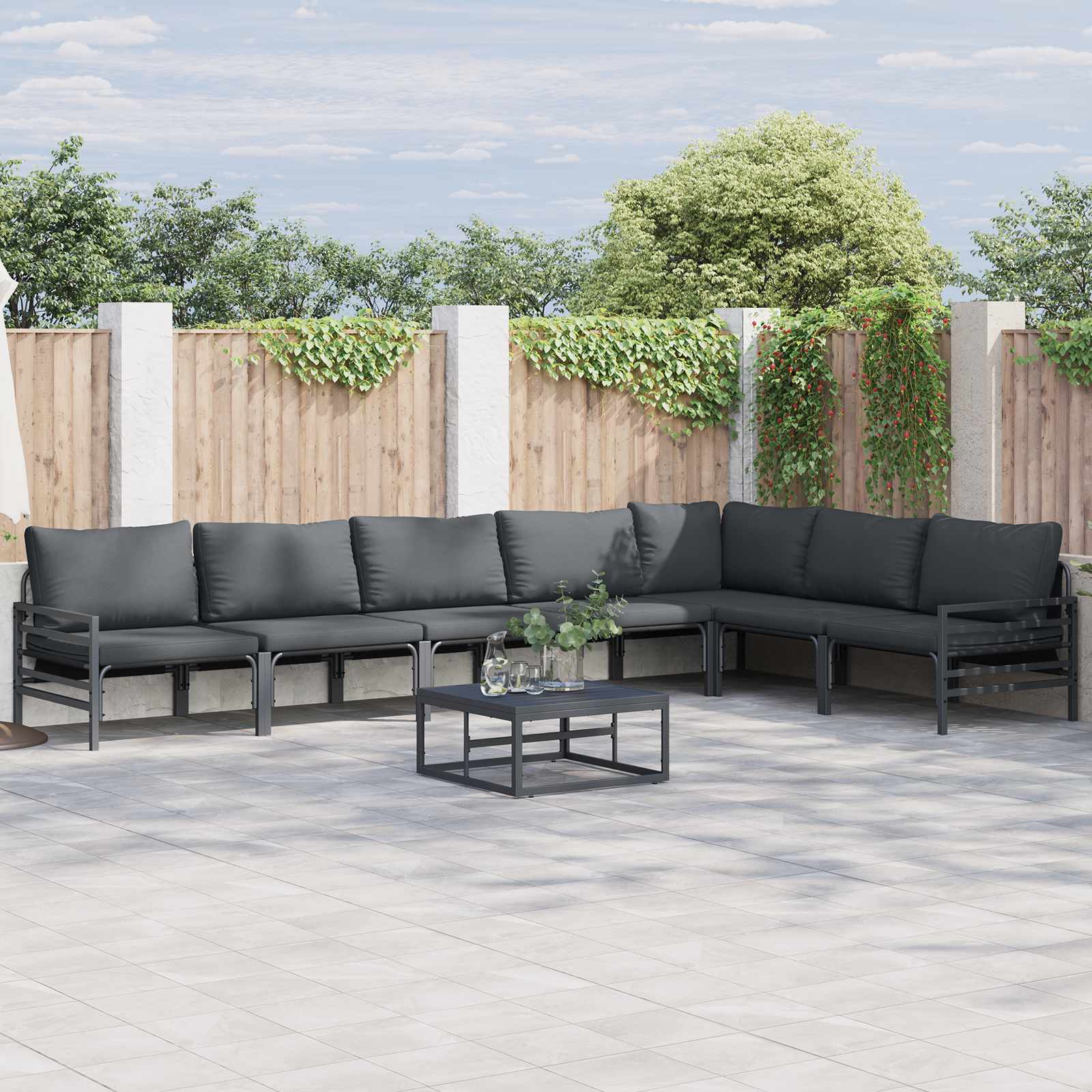 Zestaw Sof na Ogród z poduszką 8 pcs Czarny Stal vidaXL