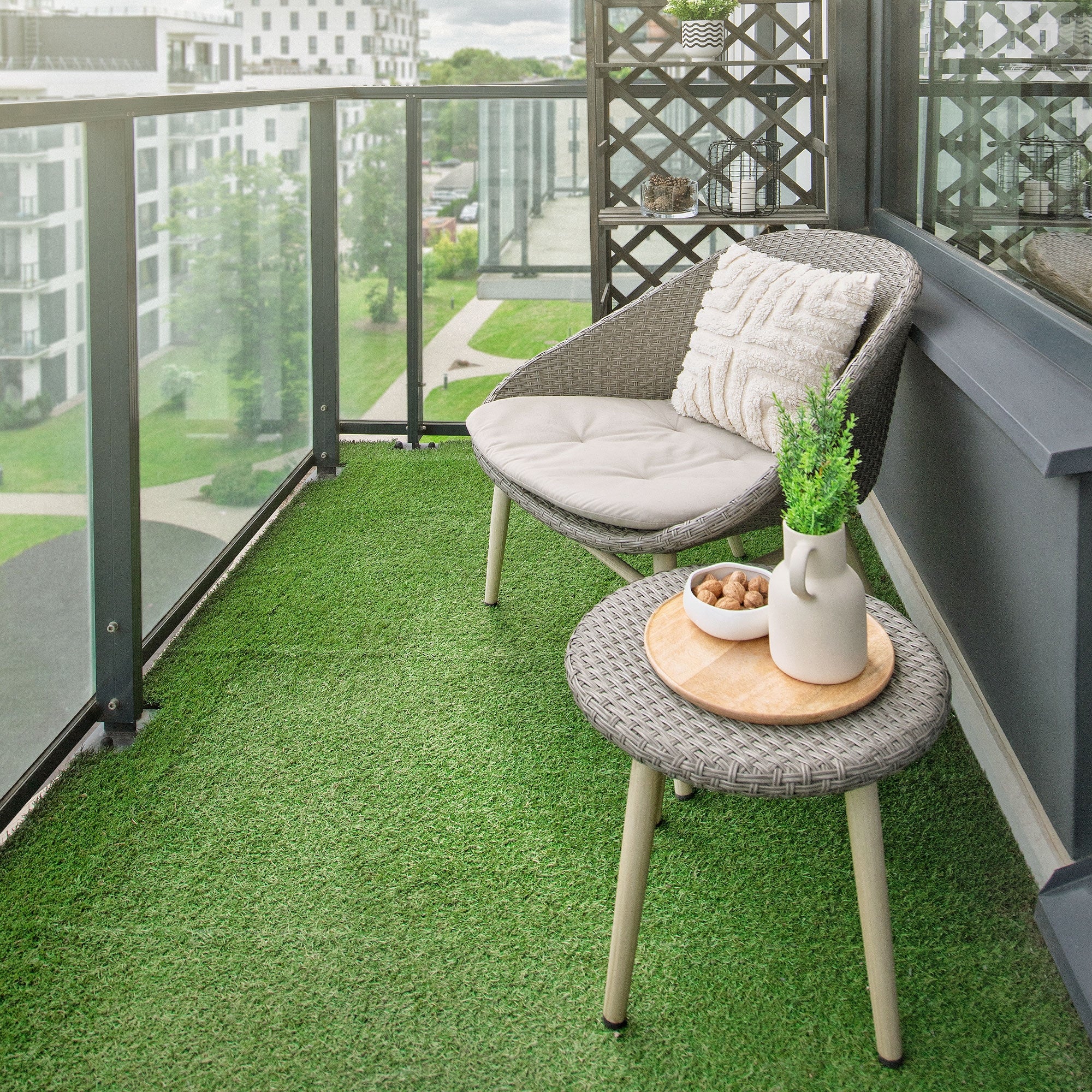 ML-Design plytki z sztucznej trawy 30x30 cm 33 sztuk 3 m² Click System UV odporne trawnikowe podłogowe balkon taras ogród montaż prosty łatwy i szybk