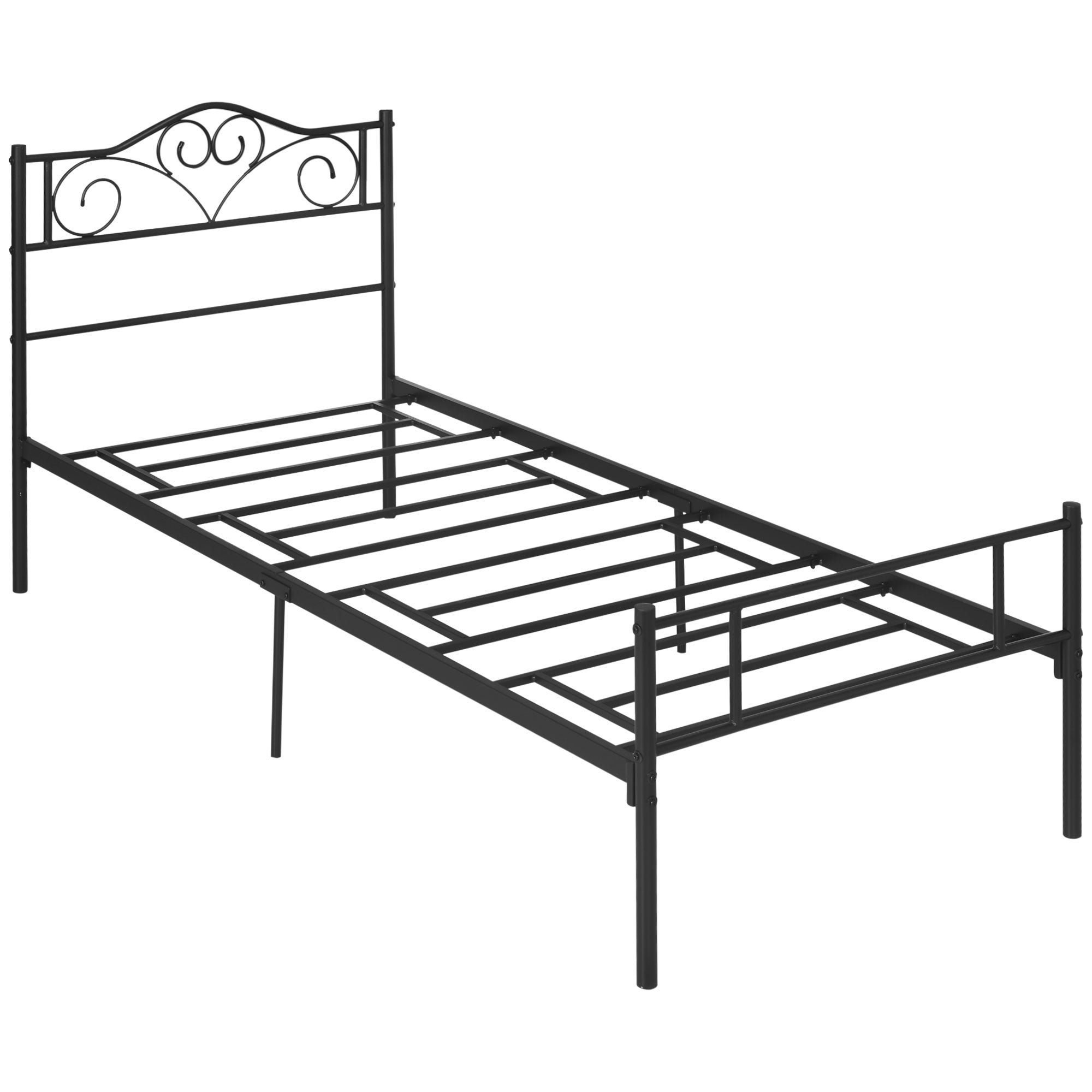 Łóżko 90 x 200 cm, stalowe, z ramą listwową, zagłówkiem i podnóżkiem, wys. 31 cm, czarne