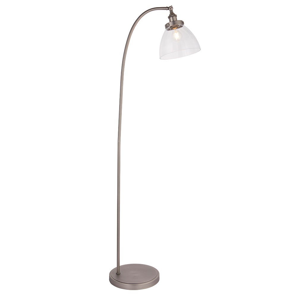 Lampa stojąca podłogowa industrialna regulowana srebrna szczotkowana przezroczysty klosz 1xE27 40W HANSEN Endon
