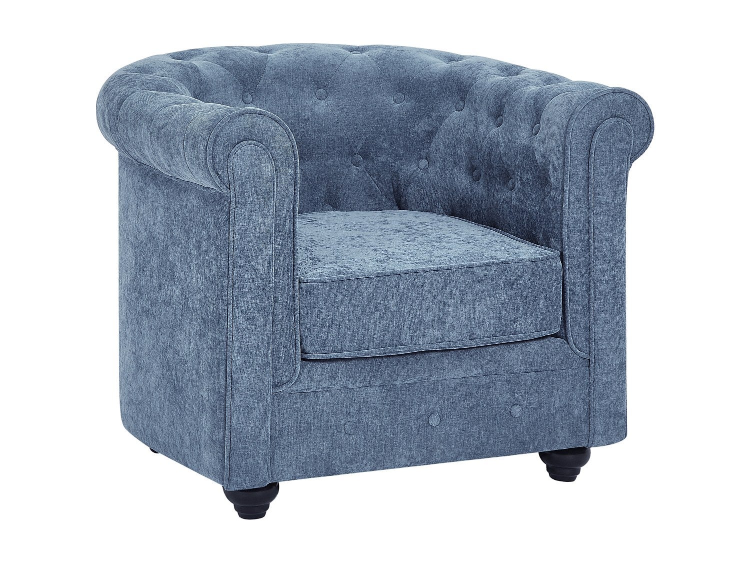 Fotel z niebieskiej tkaniny CHESTERFIELD