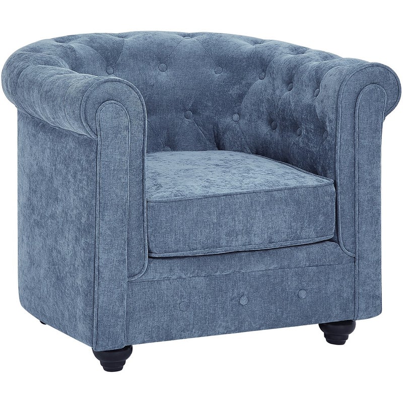 Fotel z niebieskiej tkaniny CHESTERFIELD