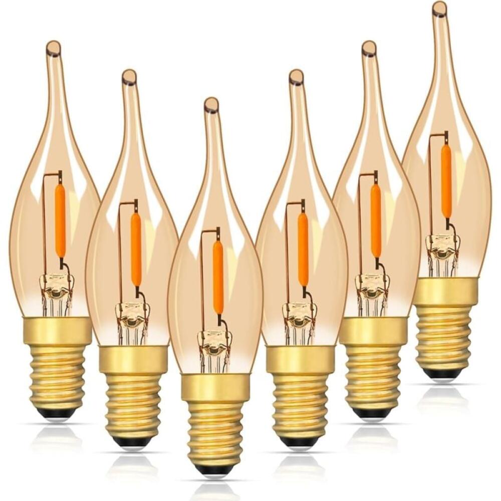 Żarówki LED E14 SES energooszczędne, opakowanie 6 sztuk, lampka nocna w stylu retro C22TG, 0,7 W, równoważne 7 W, temperatura barwowa 2200 K