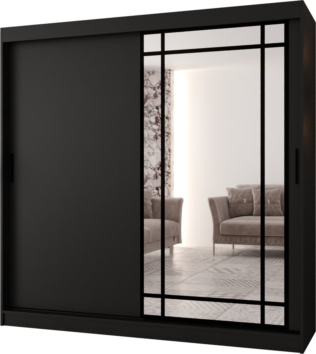 Szafa przesuwna z lustrem ALMERIA 200 x 62 x 200 czarny + u. czarny