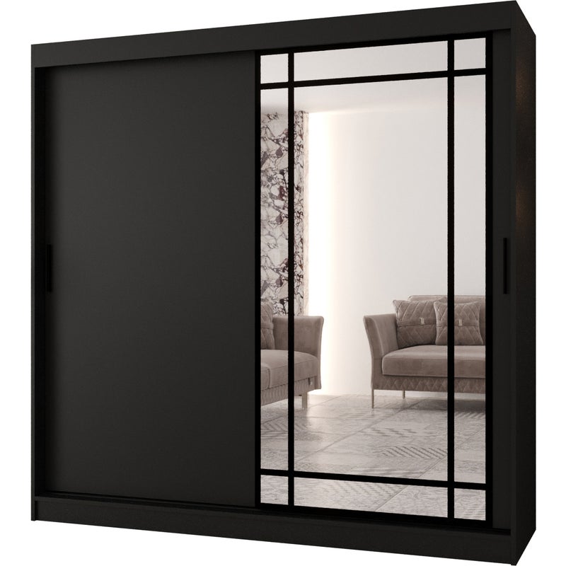 Szafa przesuwna z lustrem ALMERIA 200 x 62 x 200 czarny + u. czarny