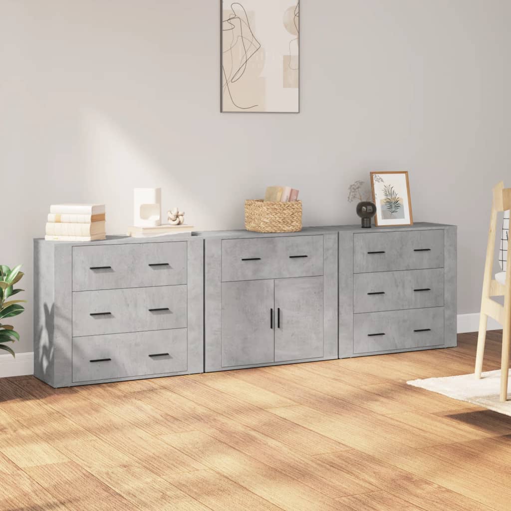 vidaXL Szafki, 3 szt., szarość betonu, materiał drewnopochodny