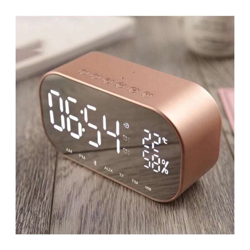 Radio budzik Bluetooth z głośnikiem FM, termometrem i funkcją głośnomówiącą.