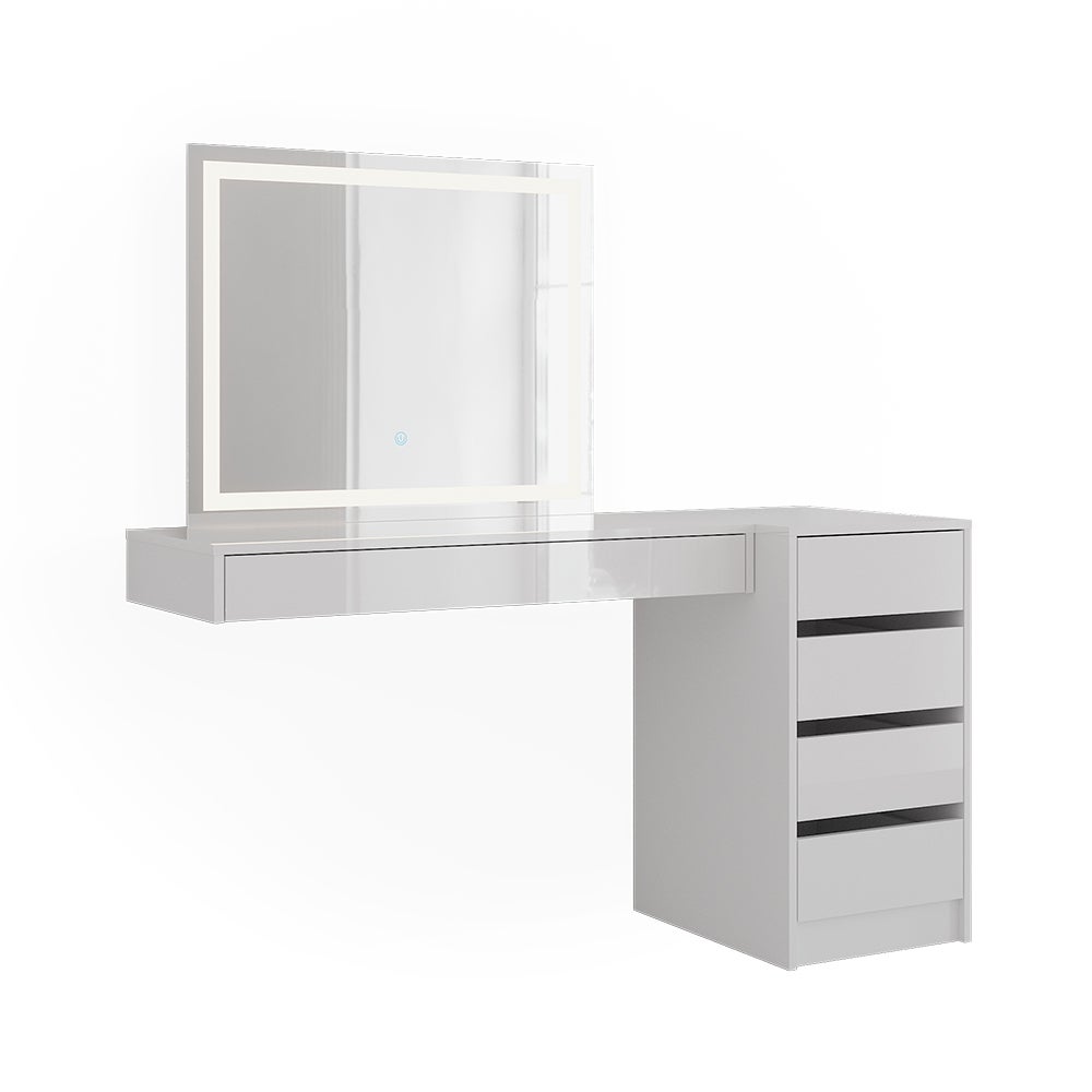 Vicco Stół toaletowy Sherry, Biały, 140.2 cm z lustrem LED i szafką z szufladami