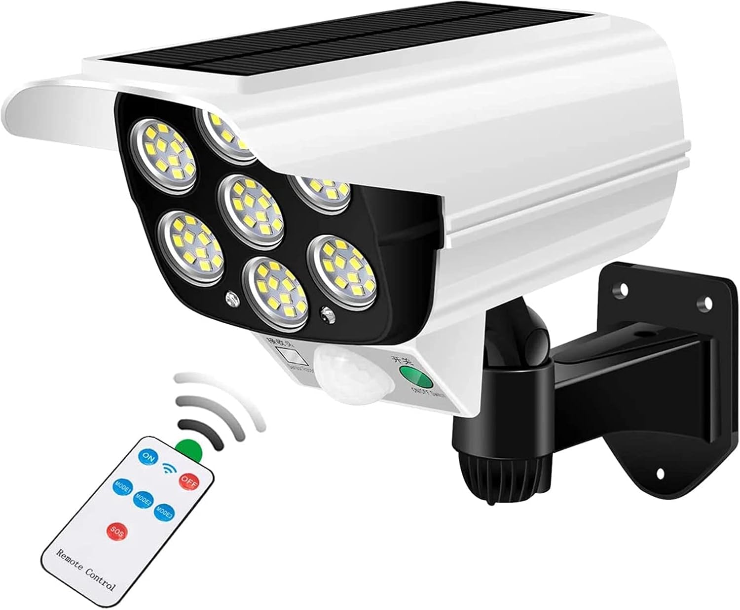 Zewnętrzna lampa sportowa zasilana energią słoneczną z czujnikiem, 2000 lumenów, 77 diod LED, z pilotem zdalnego sterowania, wodoodporna IP66