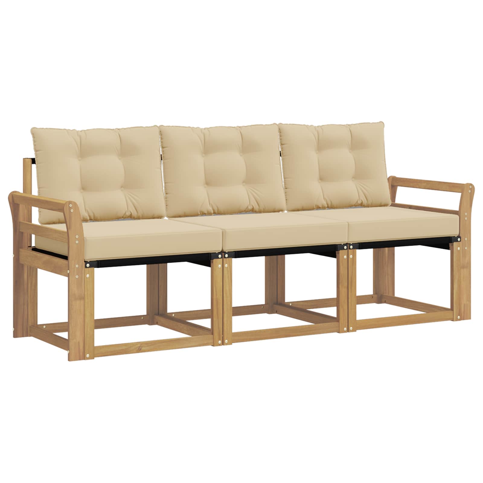 Sofa Ogrodowa Modułowa 3-Osobowa Drewniana z Beżowymi Poduszkami na Taras