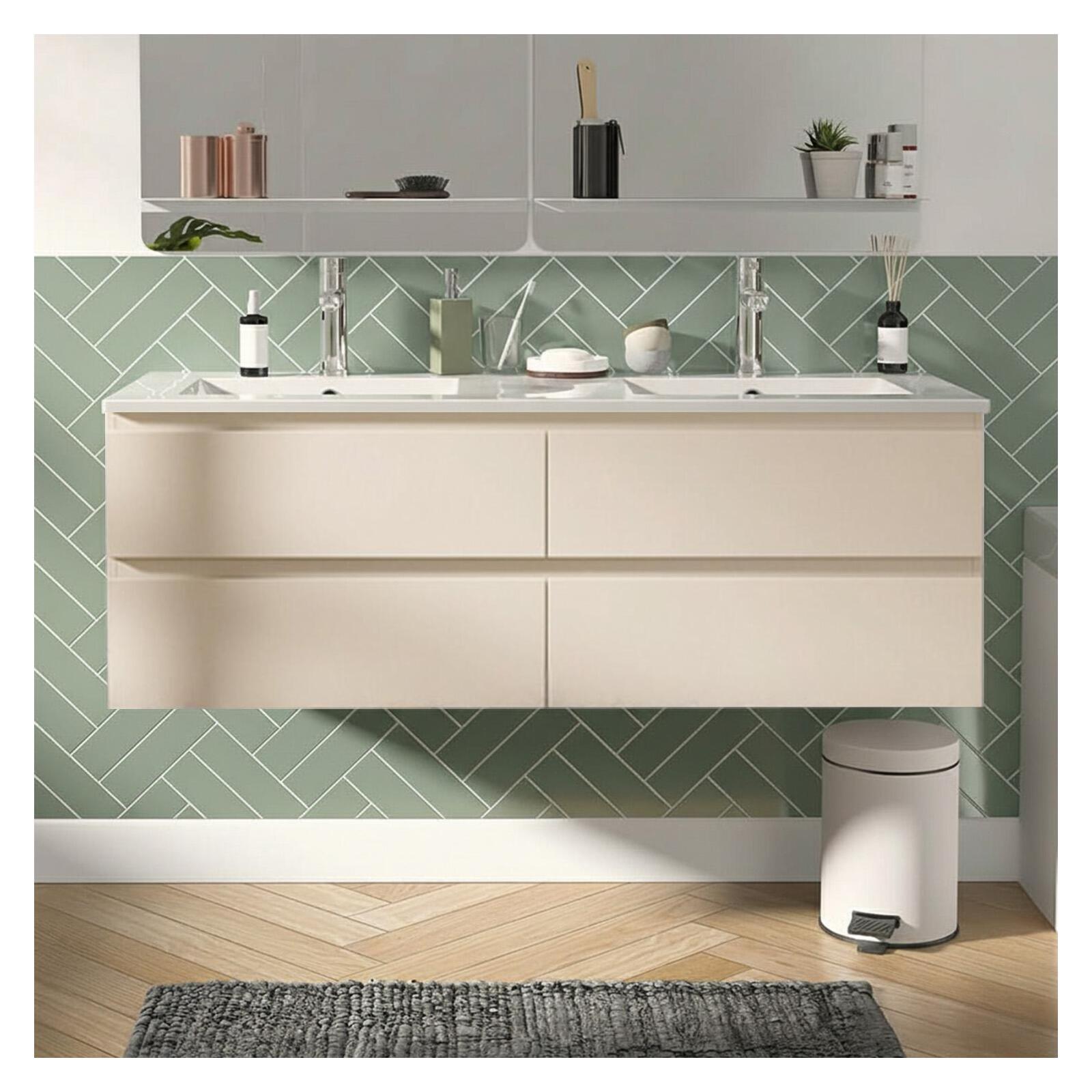 Podwójna szafka pod umywalkę 120 cm z ceramicznym blatem i bateriami SORRENTO