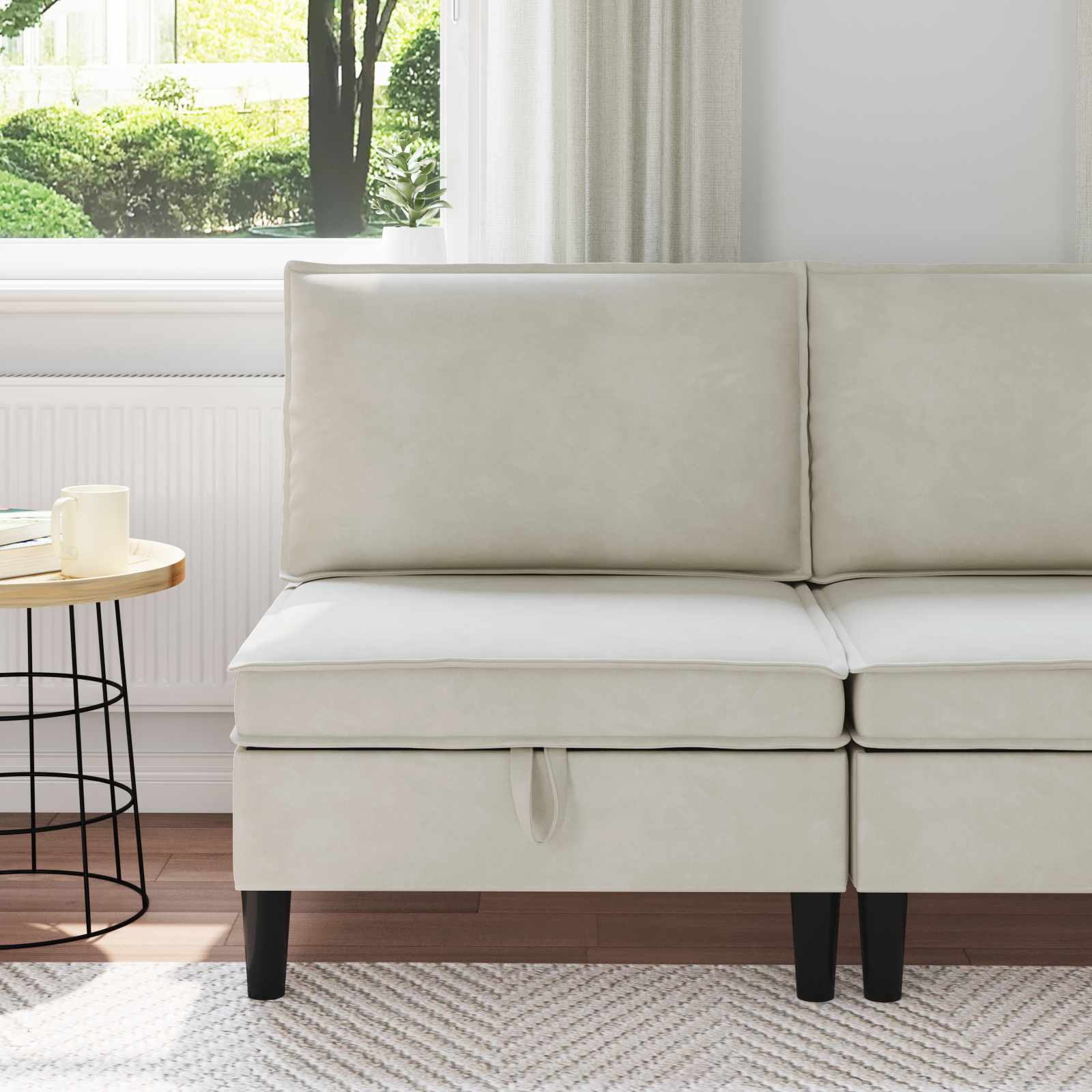 Środkowa sofa z miejscem do przechowywania kremowy Welur vidaXL
