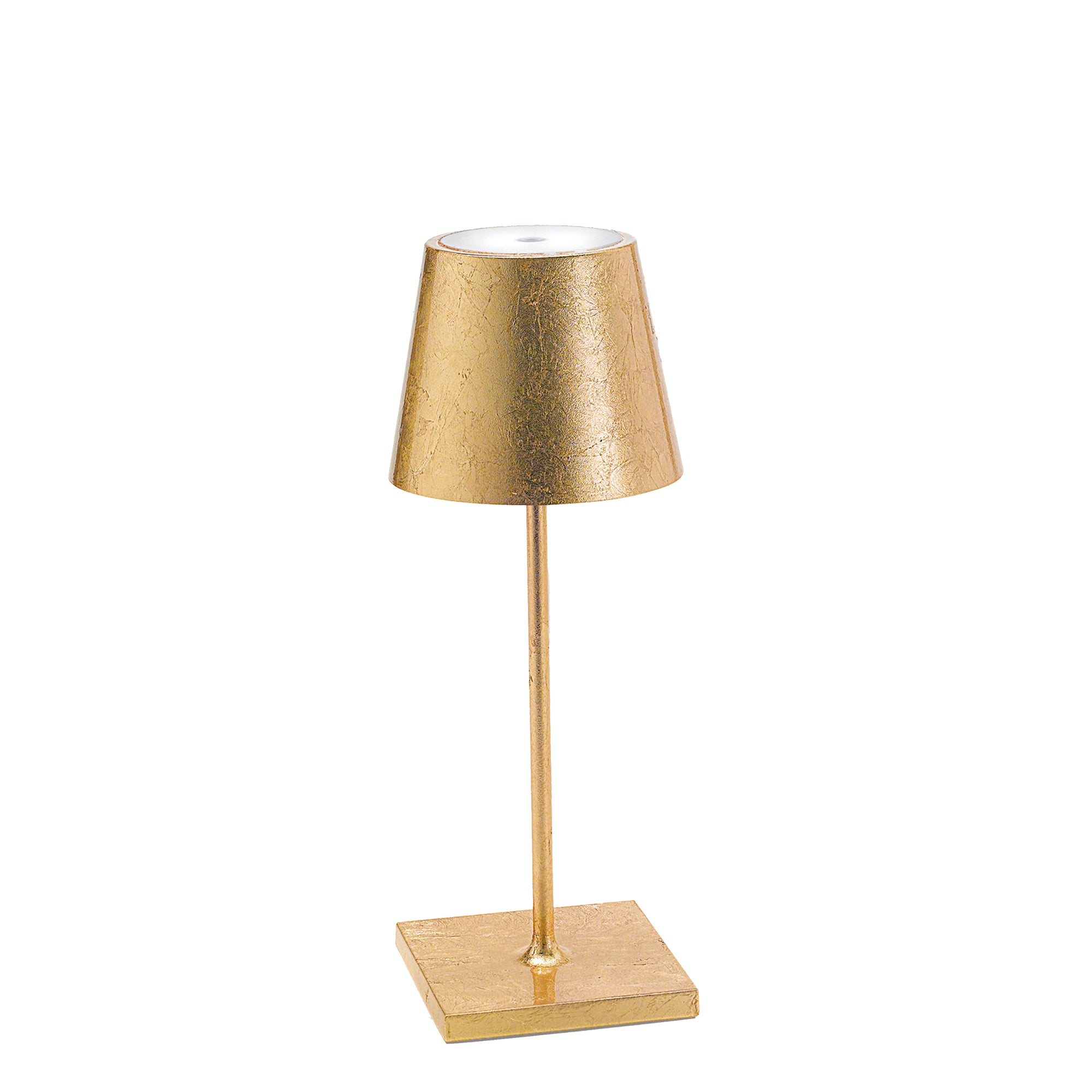 Lampa stołowa LED Zafferano Poldina Pro Mini Gold Leaf z możliwością ładowania i ściemniania, z czasem pracy baterii do 12 godzin