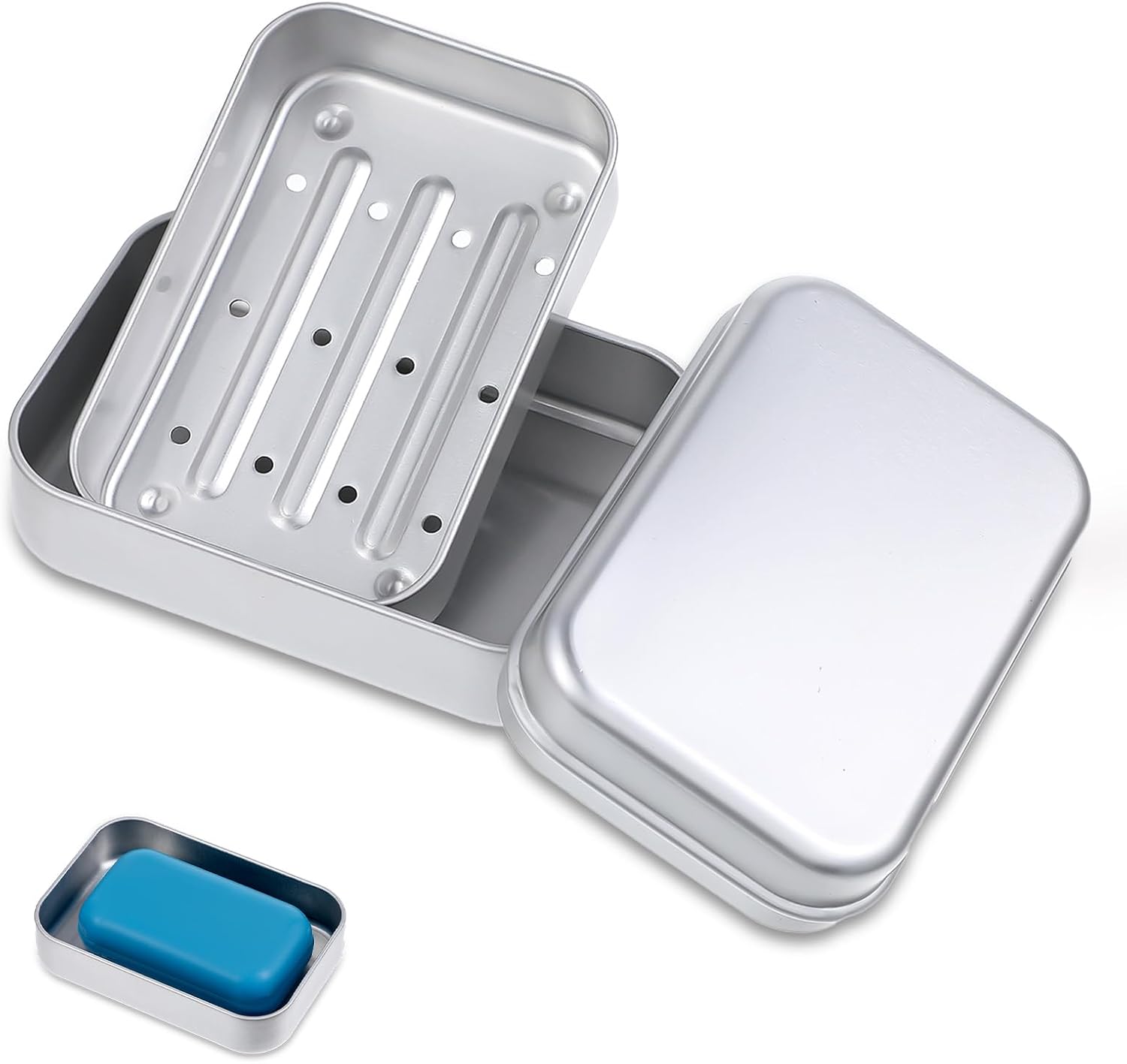 Mydelniczka aluminiowa z ociekaczem - Szczelna mydelniczka podróżna - Przenośna - Z pokrywką - Do domu, w podróży, na kemping
