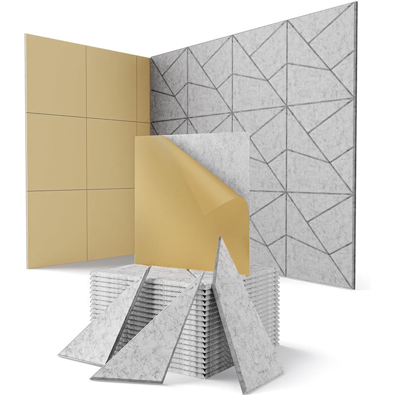 12 paneli dźwiękochłonnych z włókien poliestrowych, 3D, można ciąć, samoprzylepnych, odpowiednich do studiów nagraniowych KTV i biur - 30 cm x 30 cm