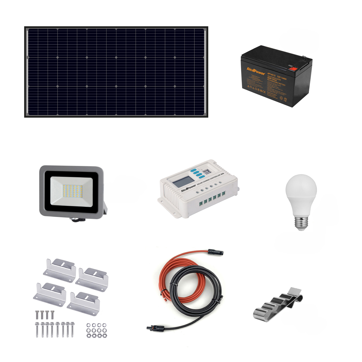 Zestaw fotowoltaiczny 160 W Off-Grid - zestaw z panelem słonecznym, regulatorem ładowania, reflektorem i akcesoriami montażowymi