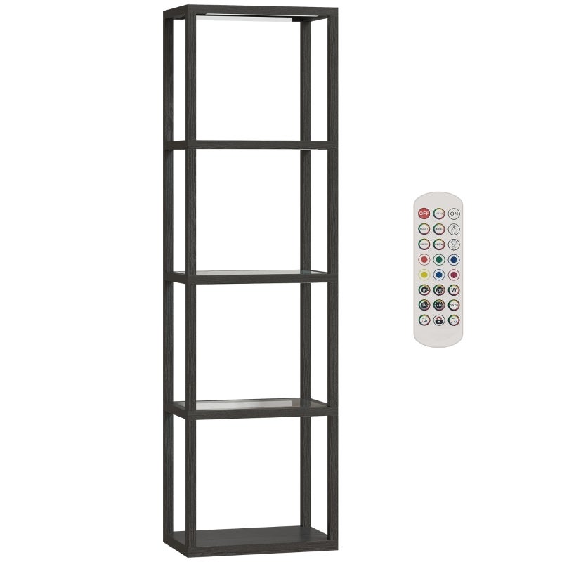 Lampa podłogowa RGB ze szklanymi półkami, 4-poziomowa lampa podłogowa LED z pilotem, synchronizacja muzyki, czarna