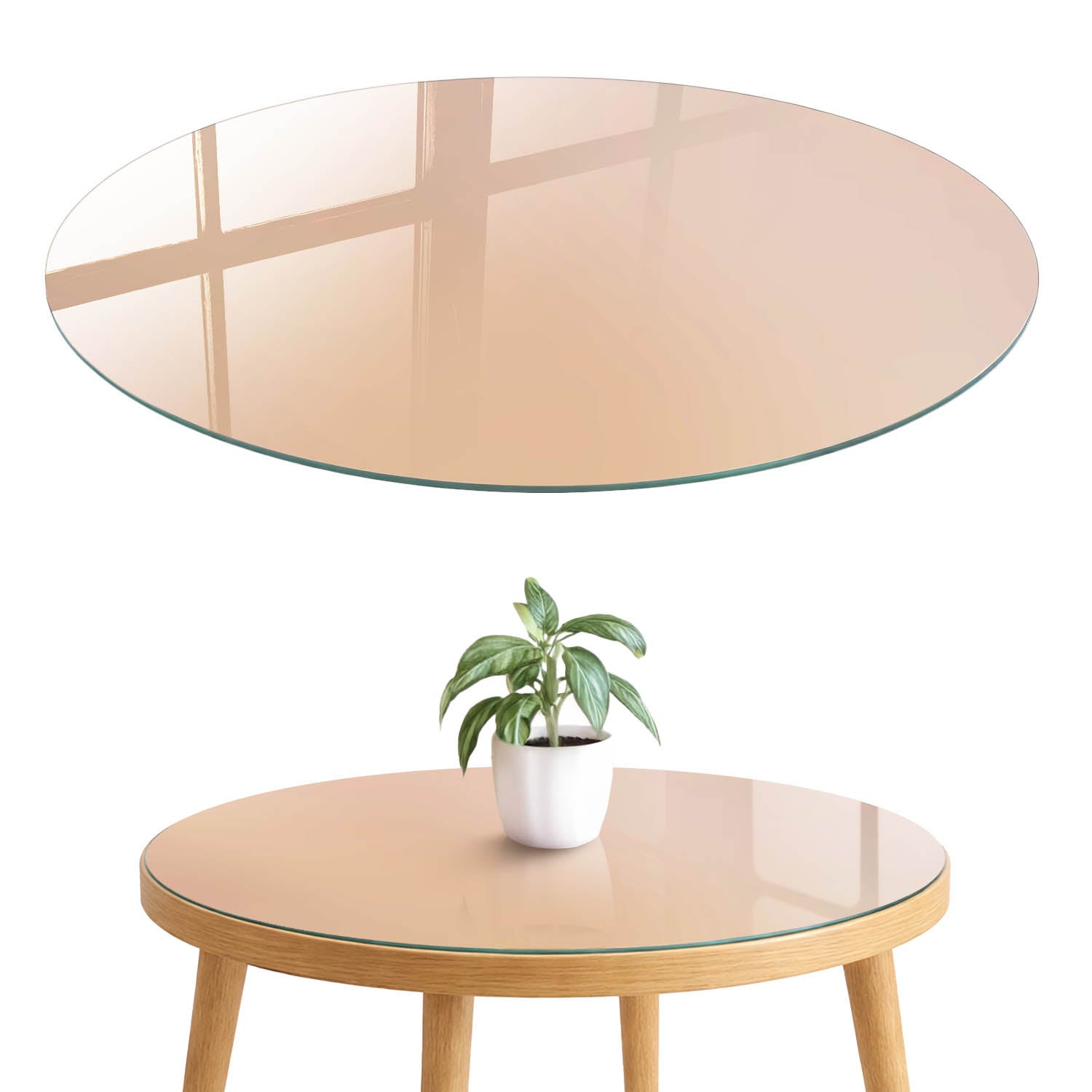 Hartowany blat szklany z printem - stylowa osłona zniszczonego lub starego blatu fi70 cm Beżowy gradient
