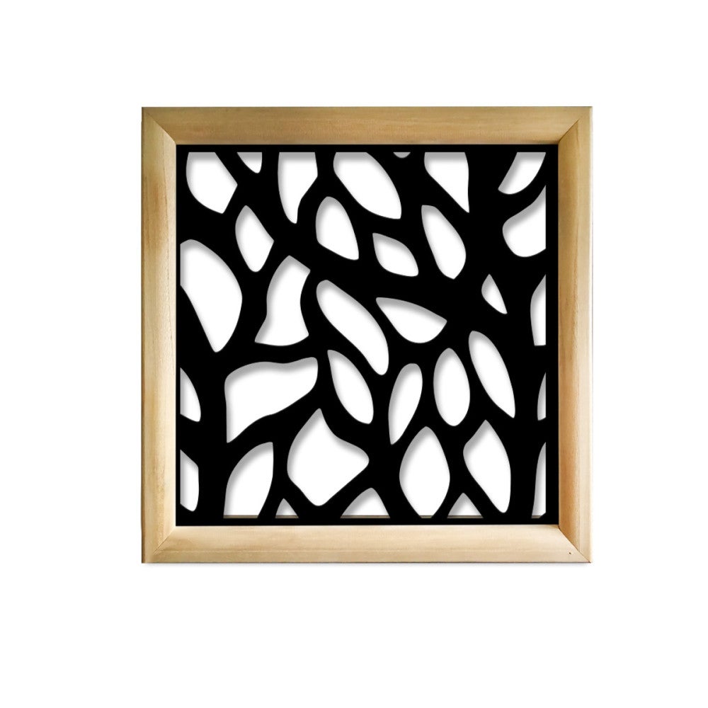 LIŚCIE - Kwadratowe moduły dekoracyjne z drewna i PVC - Rozmiar 73x73 cm - Grubość 64 mm - Kolor wewnętrzny CZARNY
