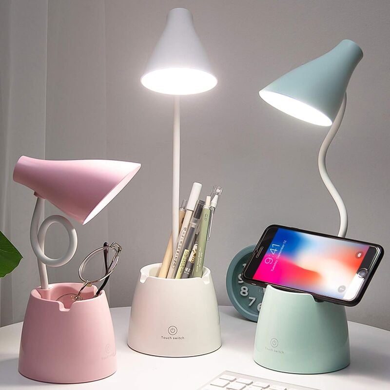 Lampa biurkowa LED z 3 trybami oświetlenia i czujnikiem dotykowym, obrotowa o 360°, ściemnialna, do czytania, nauki i pracy (zielona)