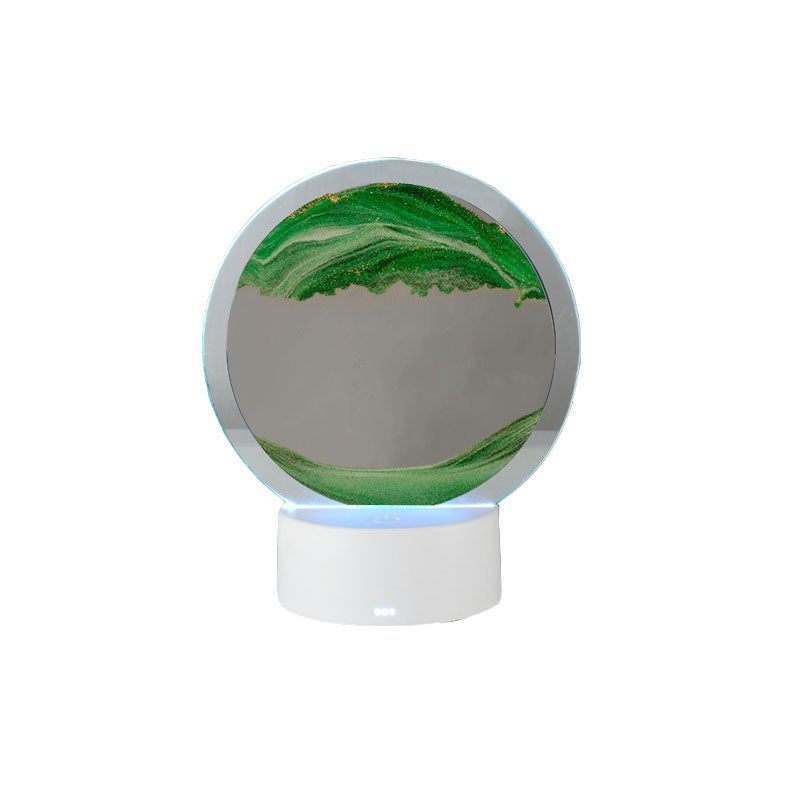 Lampa klepsydra do salonu, biura, dekoracja biurka, ruchome piaski, lampka nocna, zielona (z pilotem)