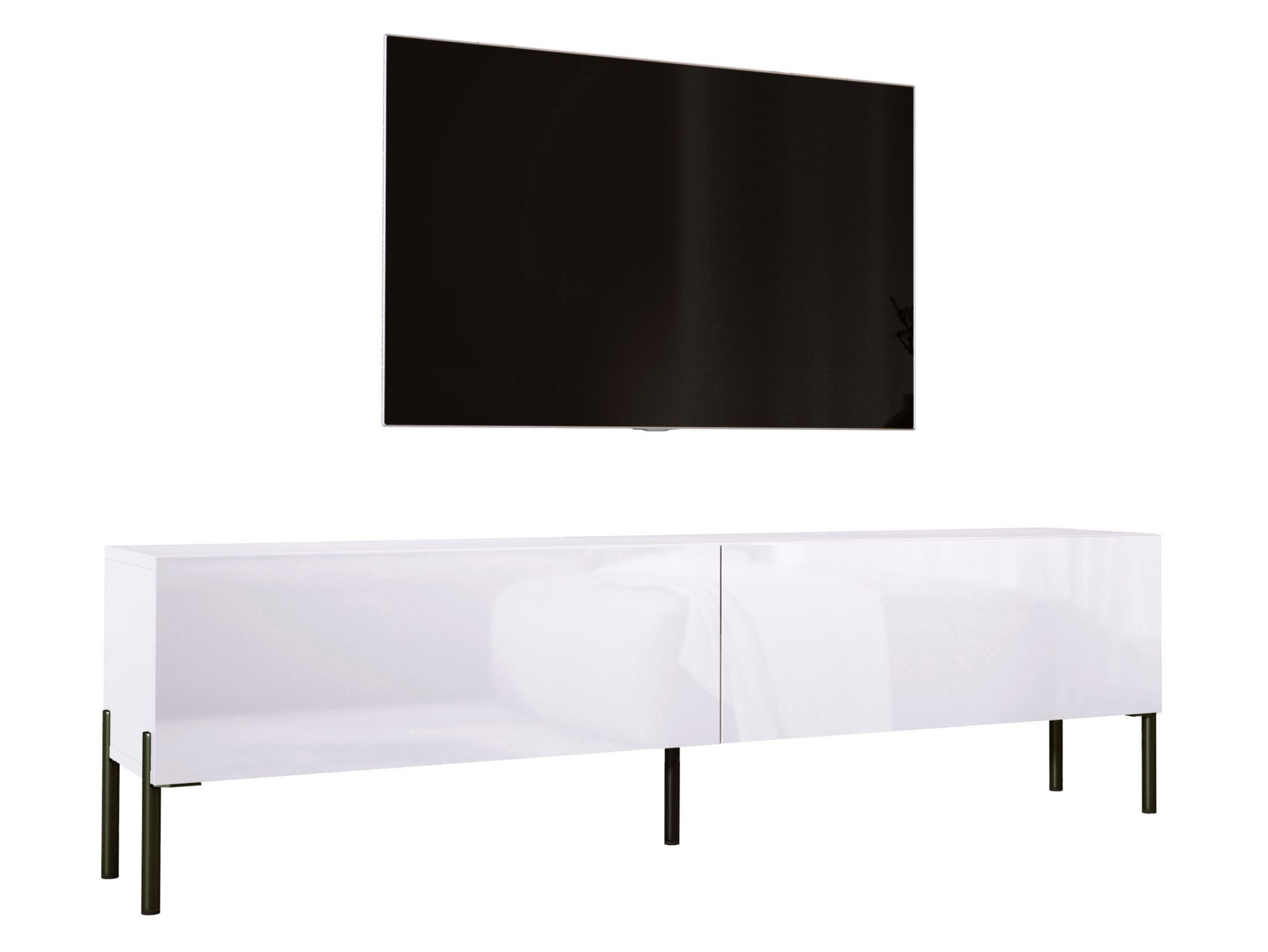 Szafka RTV: Biały Matowy / Biały Błyszczący, nogi czarne, 170 x 52 x 32 cm