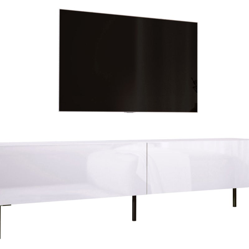 Szafka RTV: Biały Matowy / Biały Błyszczący, nogi czarne, 170 x 52 x 32 cm