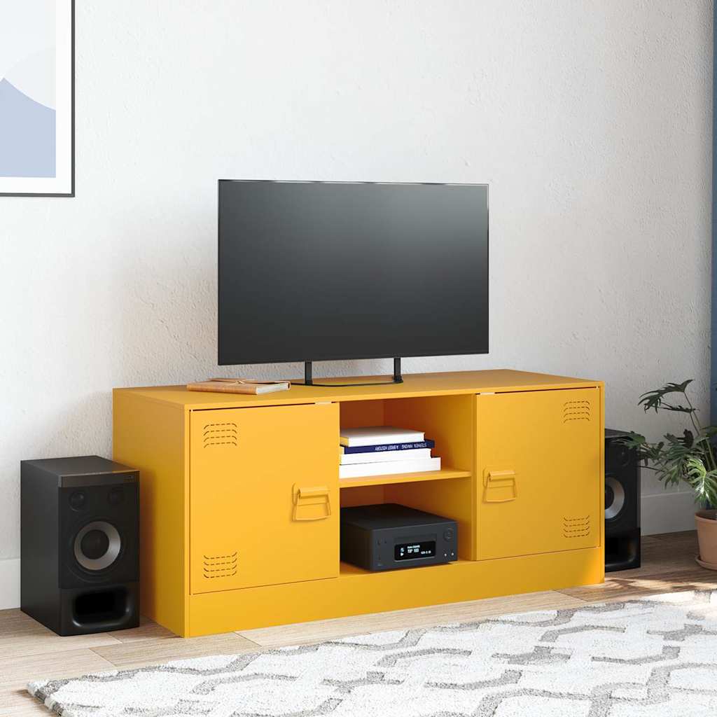 Szafka pod telewizor, musztardowa, 99x39x44 cm, stalowa