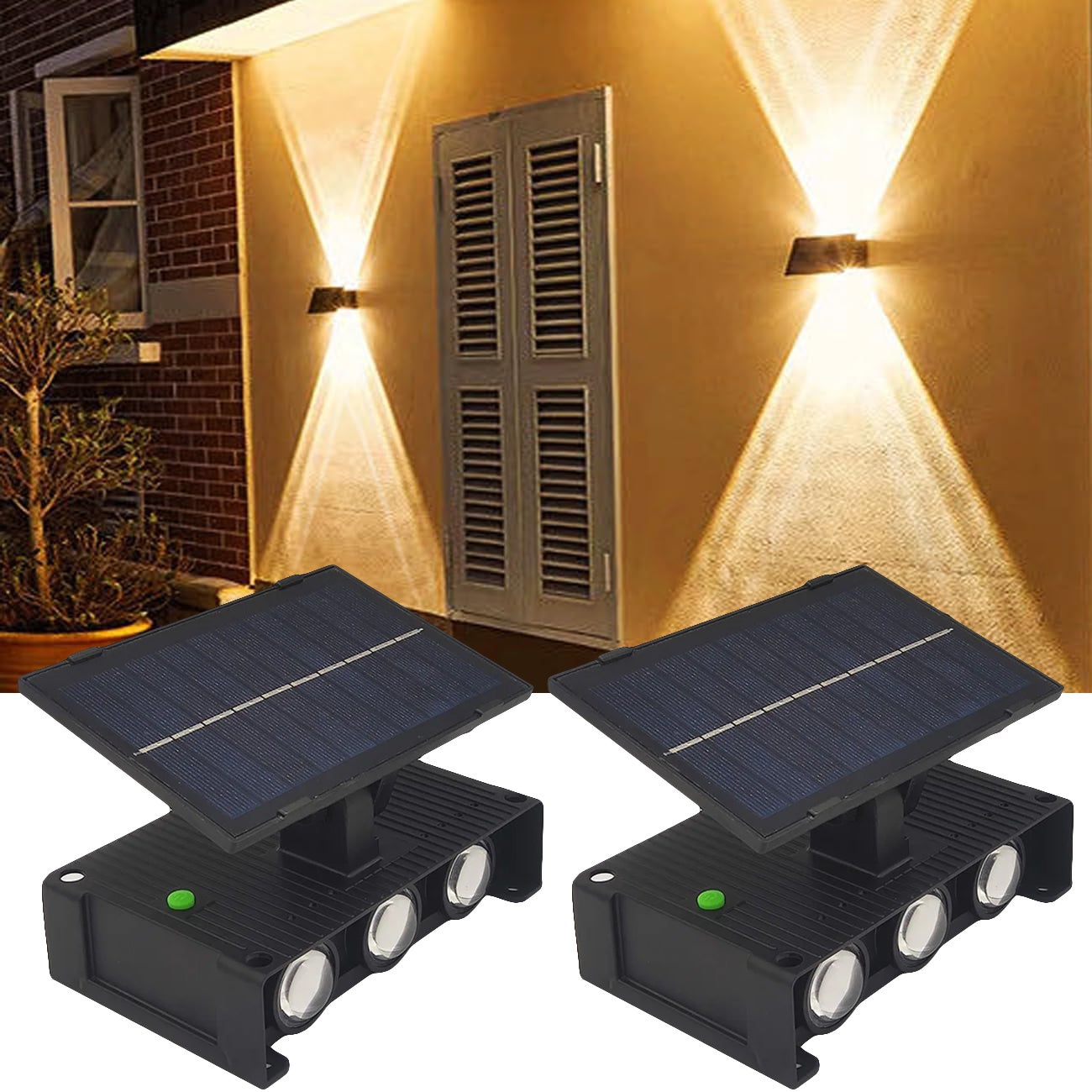 Zewnętrzna lampa solarna na ścianę, zestaw 2 lamp solarnych do góry i w dół, lampy solarne do ogrodu, wodoodporna lampa solarna do ogrodzenia.
