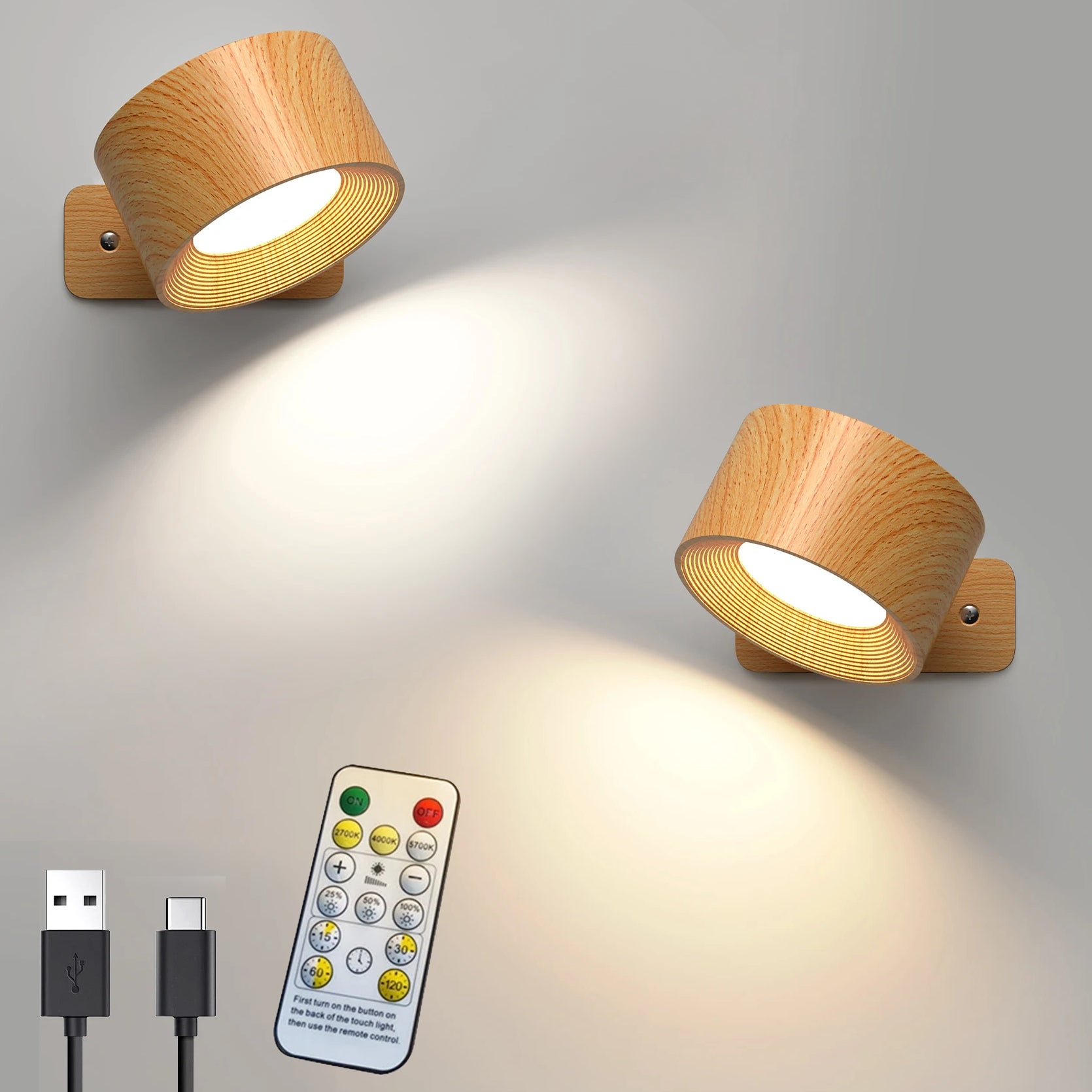 Zestaw 2 lamp ściennych LED z 3 temperaturami barw i pilotem, bezprzewodowa lampa do czytania, dotykowa lampka nocna z regulacją jasności