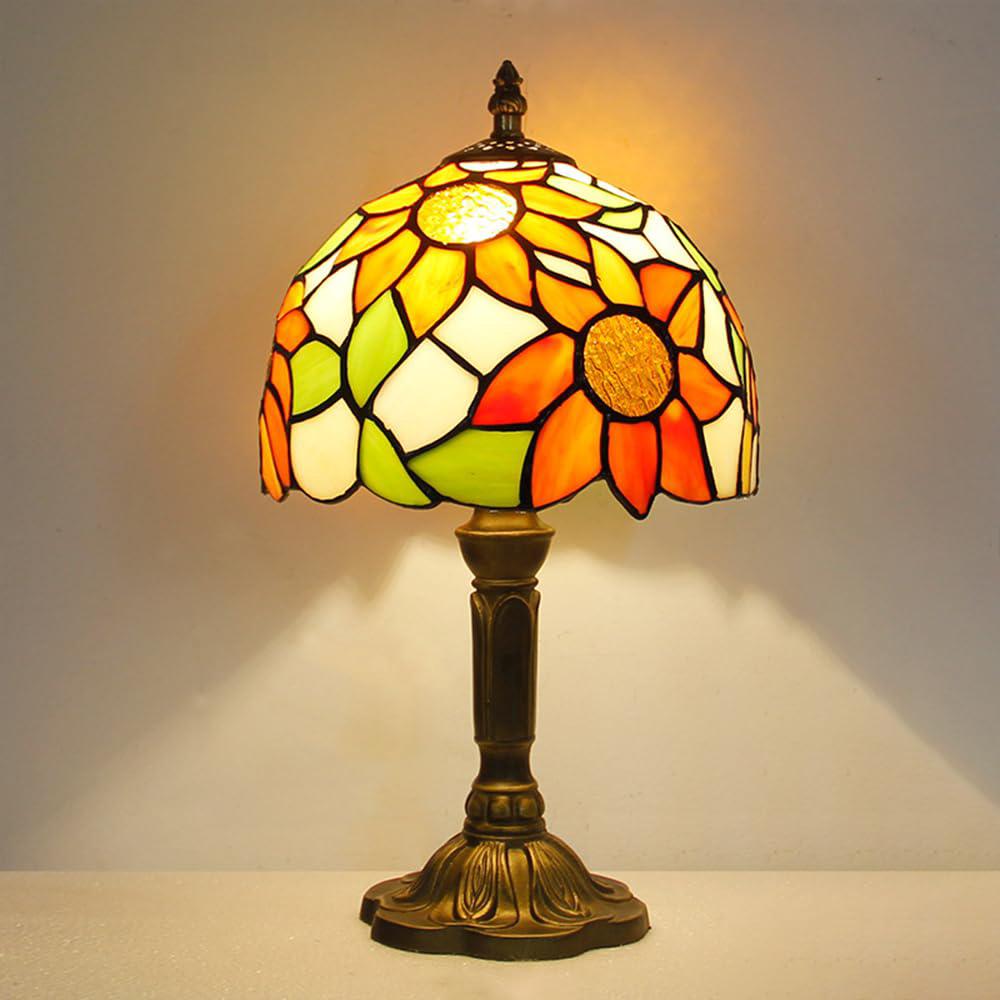 Lampa stołowa w stylu Tiffany, lampka nocna z kloszem ze szkła słonecznikowego, odpowiednia do sypialni i salonu (wtyczka europejska - żarówka w zesta