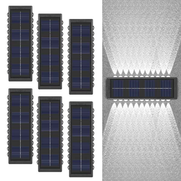 6x Reflektor LED Solarny – Kinkiet, 22 LED, Oświetlenie Wash, Światło Górne/Dolne, Wodoodporny, Dekoracja Pergoli/Nowoczesnego Ogrodu